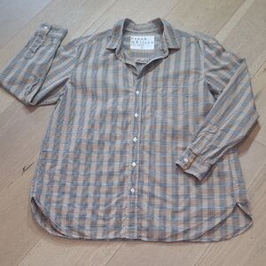 EUC Frank & Eileen Jodey Shirt Women's sz L Black/Brown Plaid Long Sleeve